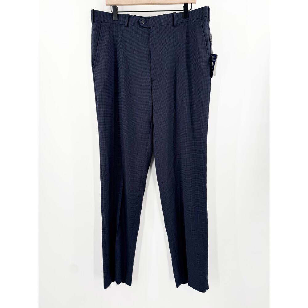 Adolfo Dress Pants Men’s Size 36W x 34L NWT Motion Stretch Flat Front Blue Check